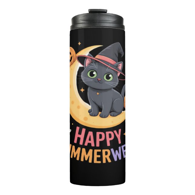 Cat Cute Halloween Aesthetic Essential T-Shirt Thermal Tumbler (Front)
