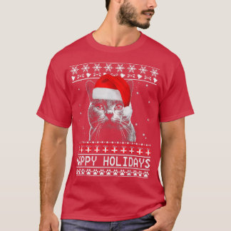 Cat Cute Happy Holidays Christmas Cat Lover Xmas  T-Shirt