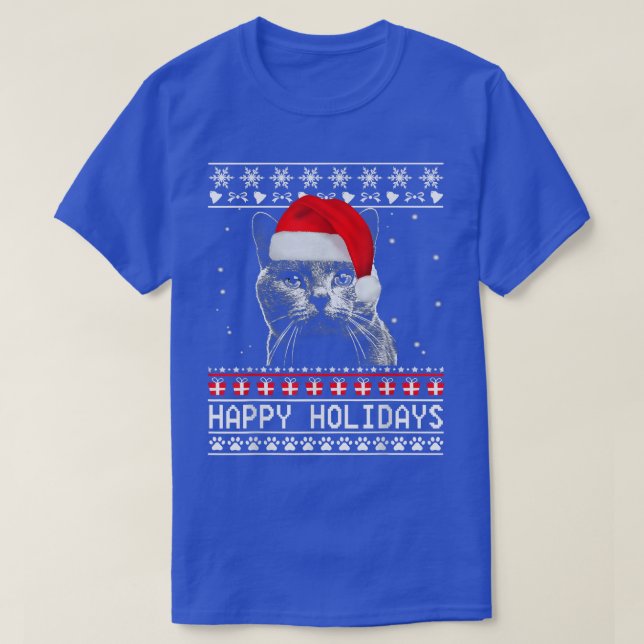 Cat Cute Happy Holidays Christmas Cat Lover Xmas  T-Shirt (Design Front)