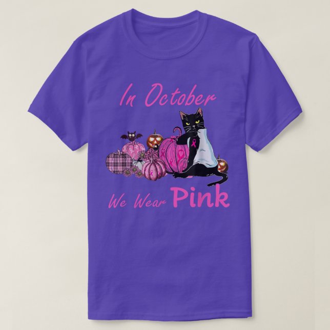 Cat Cute In October We Wear Pink Breast Cancer Awa T-Shirt (Design Front)
