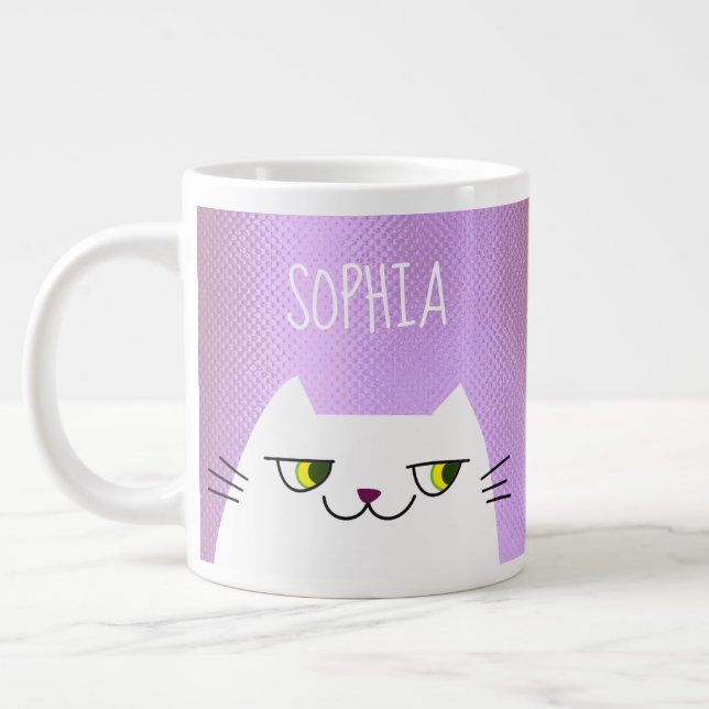 Cat Cute Kawaii Pink Large Coffee Mug (Left)