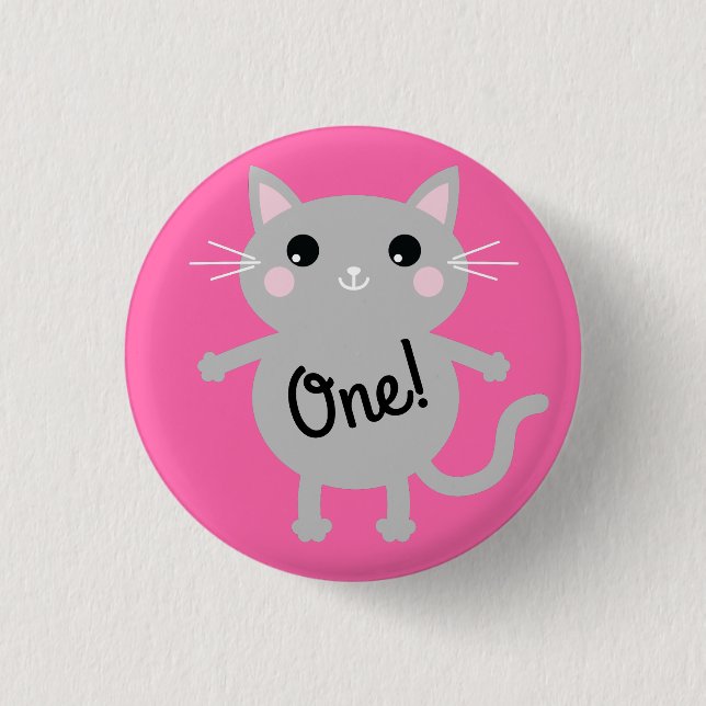 Cat Cute Kitty Colourful 1st Birthday Party Theme 3 Cm Round Badge (Front)