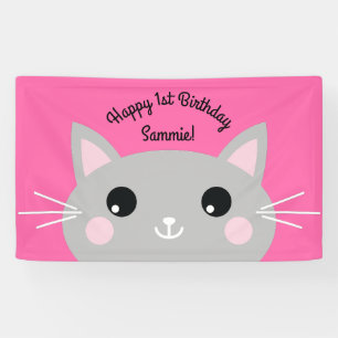 Cat Cute Kitty Colourful 1st Birthday Party Theme Banner