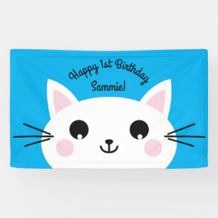 Cat Cute Kitty Colourful 1st Birthday Party Theme Banner
