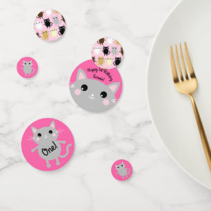 Cat Cute Kitty Colourful 1st Birthday Party Theme Confetti