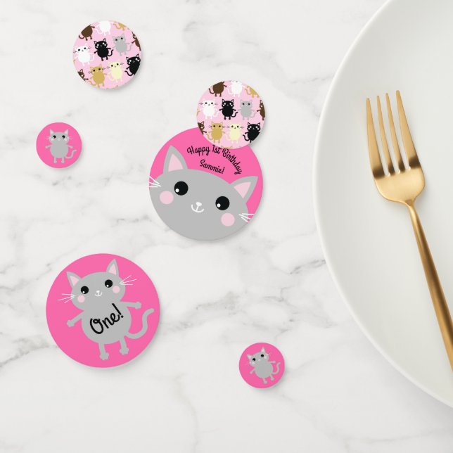 Cat Cute Kitty Colourful 1st Birthday Party Theme Confetti (Group)