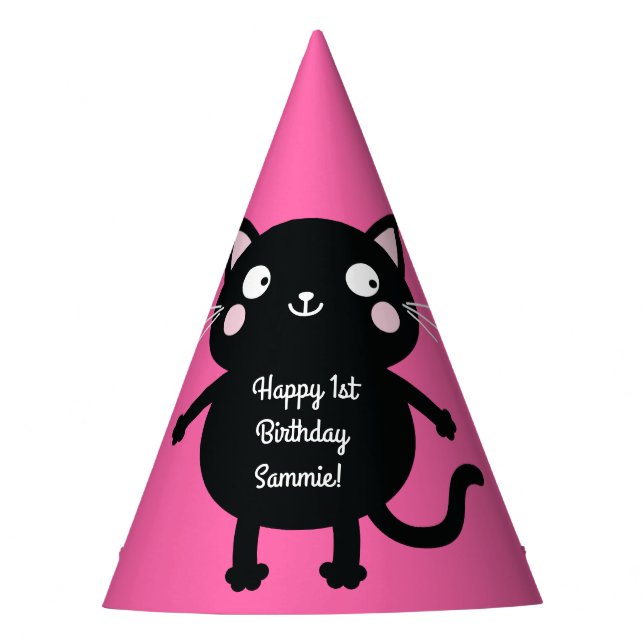 Cat Cute Kitty Colourful 1st Birthday Party Theme Hat (Front)