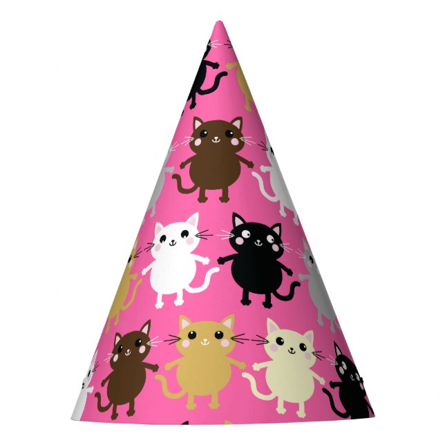 Cat Cute Kitty Colourful 1st Birthday Party Theme Hat (Front)