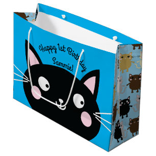Cat Cute Kitty Colourful 1st Birthday Party Theme Large Gift Bag