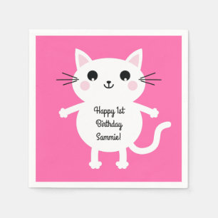 Cat Cute Kitty Colourful 1st Birthday Party Theme Napkin
