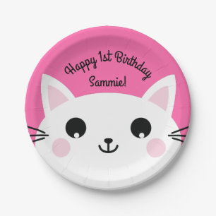 Cat Cute Kitty Colourful 1st Birthday Party Theme Paper Plate