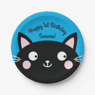 Cat Cute Kitty Colourful 1st Birthday Party Theme Paper Plate