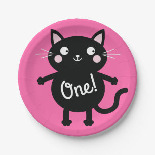Cat Cute Kitty Colourful 1st Birthday Party Theme Paper Plate