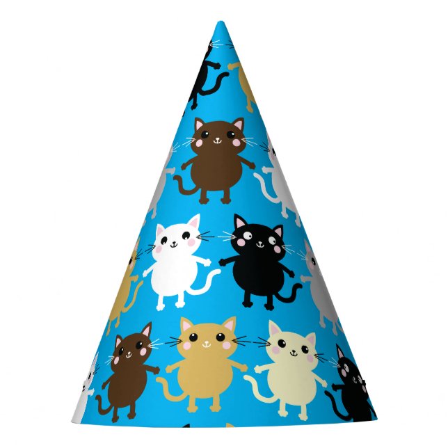 Cat Cute Kitty Colourful 1st Birthday Party Theme Party Hat (Front)