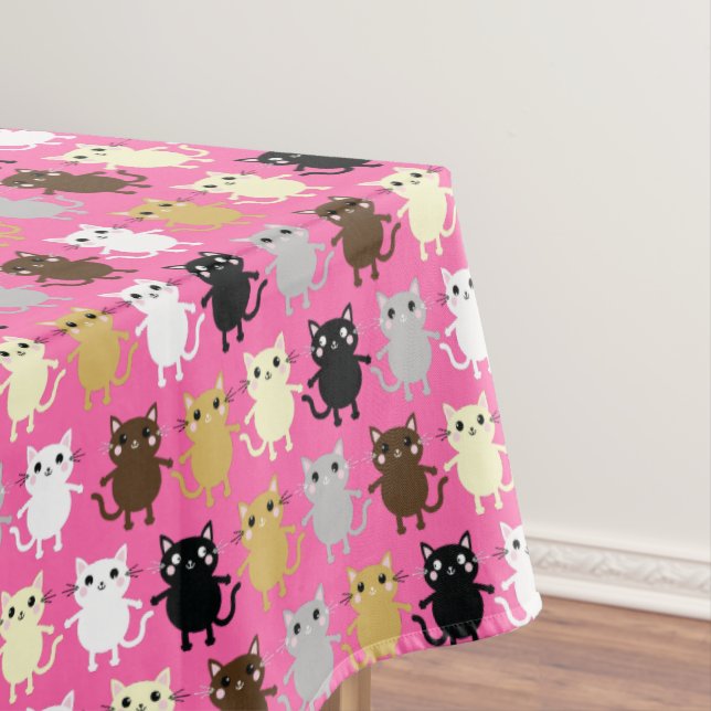 Cat Cute Kitty Colourful 1st Birthday Party Theme Tablecloth (In Situ)