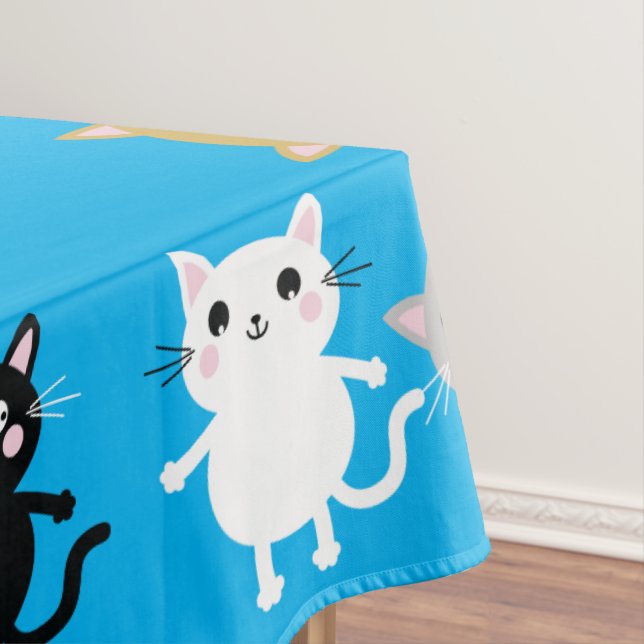 Cat Cute Kitty Colourful 1st Birthday Party Theme Tablecloth (In Situ)