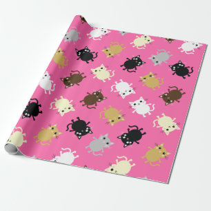 Cat Cute Kitty Colourful 1st Birthday Party Theme Wrapping Paper