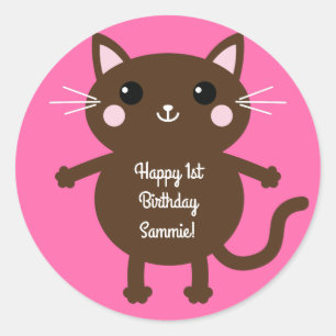 Cat Cute Kitty Kid's Birthday Party Theme Classic Round Sticker