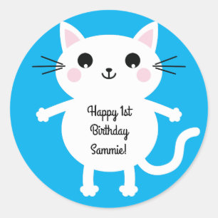 Cat Cute Kitty Kid's Birthday Party Theme Classic Round Sticker