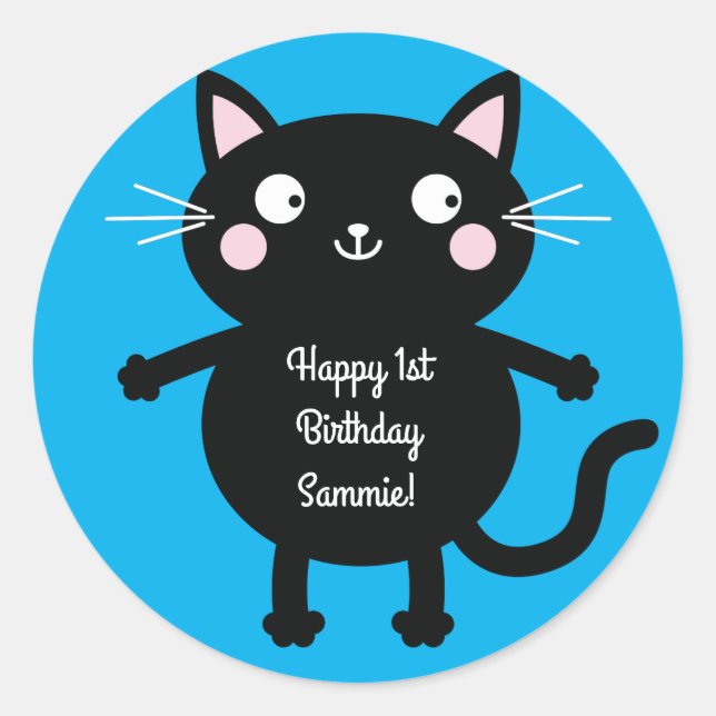 Cat Cute Kitty Kid's Birthday Party Theme Classic Round Sticker (Front)
