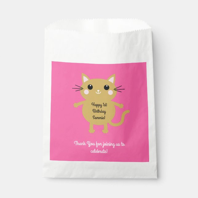 Cat Cute Kitty Kid's Birthday Party Theme Favour Bags (Front)