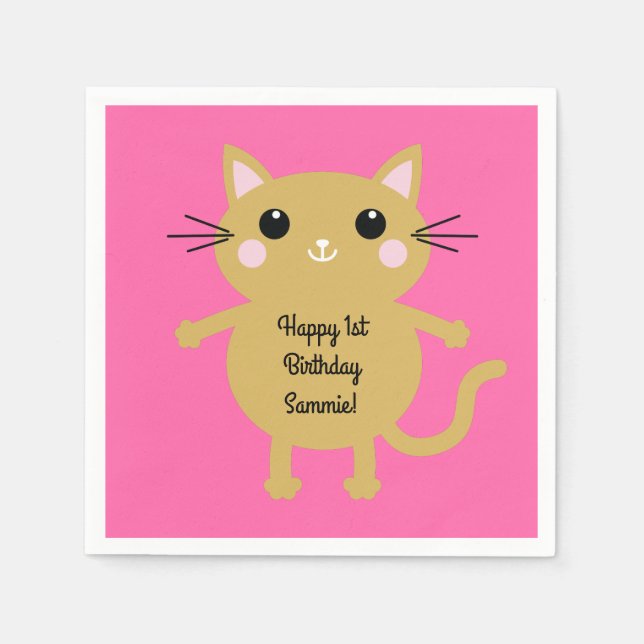 Cat Cute Kitty Kid's Birthday Party Theme Napkin (Front)