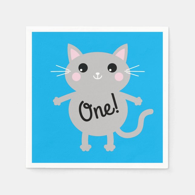 Cat Cute Kitty Kid's Birthday Party Theme Napkin (Front)