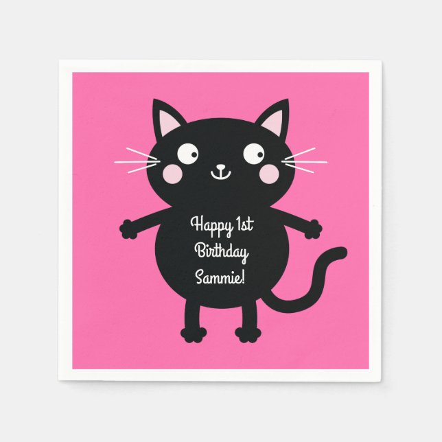 Cat Cute Kitty Kid's Birthday Party Theme Napkin (Front)