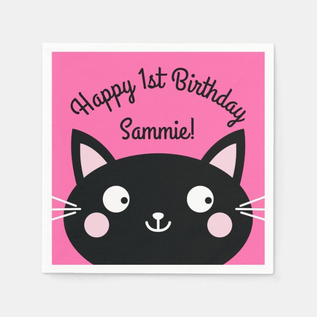 Cat Cute Kitty Kid's Birthday Party Theme Napkin (Front)