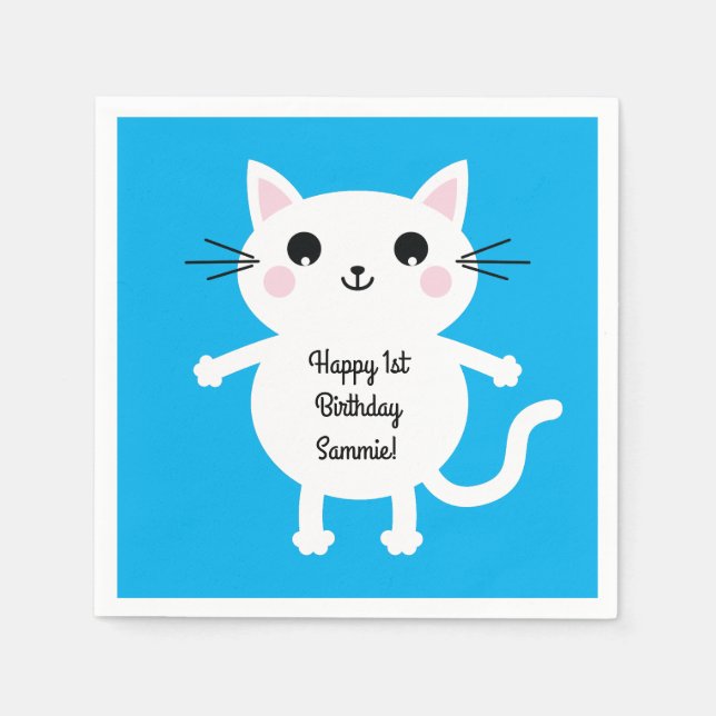 Cat Cute Kitty Kid's Birthday Party Theme Napkin (Front)