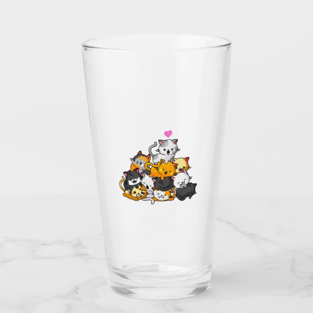 Cat Cute Kitty Pile Cats Anime Kawaii Neko Gift Glass (Front)