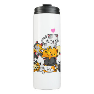 Cat Cute Kitty Pile Cats Anime Kawaii Neko Gift Thermal Tumbler