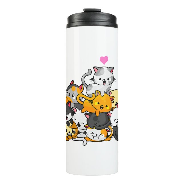 Cat Cute Kitty Pile Cats Anime Kawaii Neko Gift Thermal Tumbler (Front)
