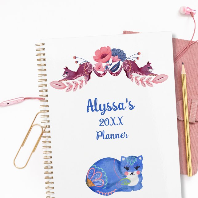 Cat Cute Kitty Watercolor Monogram Name Calendars Planner (Creator Uploaded)