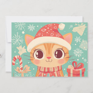 Cat Cute Xmas Candy Cane Gifts Custom Text Holiday Card