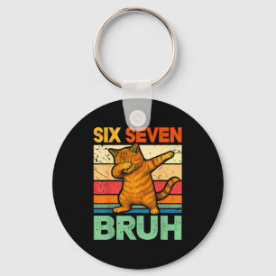 Cat Dabbing Bruh 67 Meme 6 7 Six Seven Key Ring