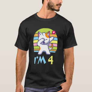 Cat Dabbing With Heart Happy O Me You 4 Years Old  T-Shirt
