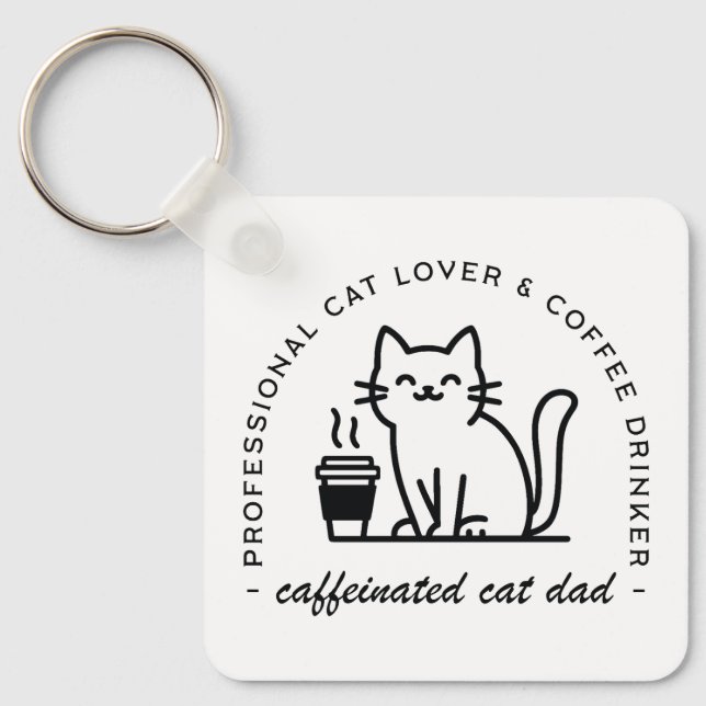 Cat dad and coffee lovers hipster key ring (Front)