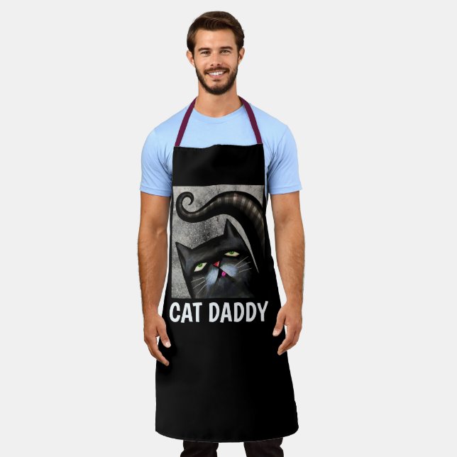 CAT DAD BLACK CAT ART MENS KITCHEN APRONS (Worn)