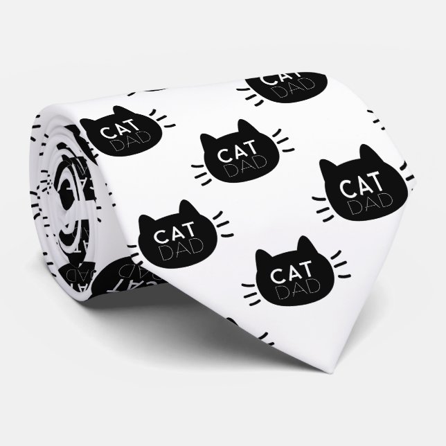 Cat Dad Black Cat Face Father's Day Tie (Rolled)