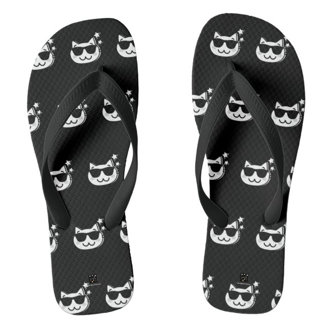 CAT DAD BLACK SLIPPERS FLIP FLOPS (Footbed)