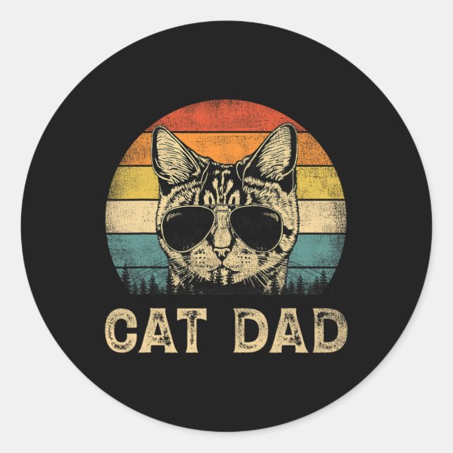 Cat Dad Cat Lovers Daddy Father's Day  Classic Round Sticker (Front)