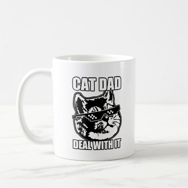 Cat Dad Deal with It Heavy Breathing Cat Coffee Mug (Left)