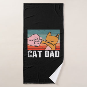 Cat dad fathers day gift Cat Retro Present Bath Towel