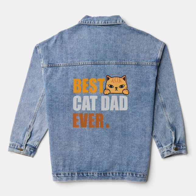 Cat Dad  Fathers Day Men Kitty Daddy Papa Christma Denim Jacket (Back)