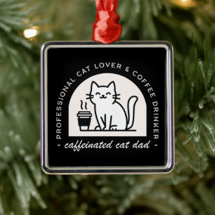 Cat dad funny coffee lover black metal tree decoration