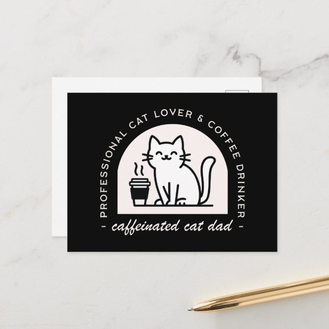 Cat dad funny coffee lover postcard (Front/Back In Situ)