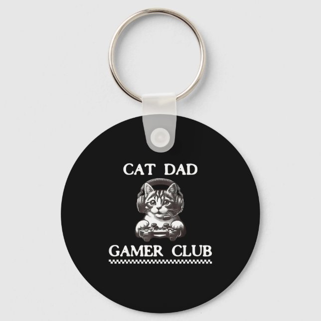Cat Dad Gamer Club Funny Cat Lover Gaming Game Fat Key Ring (Front)