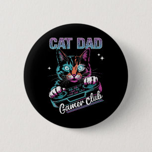 Cat Dad Gamer Club Video Games Gaming Cat Player F 6 Cm Round Badge