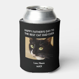 Cat Dad Happy Father's Day Black Photo Can Cooler